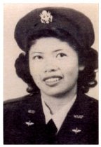 Blurry image of Maggie Gee in her WASP uniform