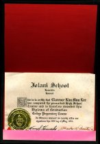 Clarence Lee's diploma from Iolani High School