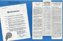 (L) Proclamation from the Mayor of San Francisco, (R) Various new articles