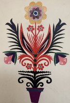 Wycinanka Lowicka Flower Pot Postcard 1900s