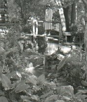 Log Cabin Bridge and Mrs. Samuel Morris  1933