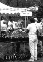 Ann Rhodes staffing dividend plant booth at Plant Sale 1987
