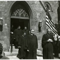 Judges leaving Grace Episcopal Church after conclusion of red mass, September 11, 1972 (Westchester County Sheriff officers)