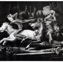 Ichabod Crane and Headless Horseman - lithograph, 1853