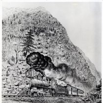 Pencil sketch of the "Derek Van Brummel" (c1892), Kaaterskill Railroad