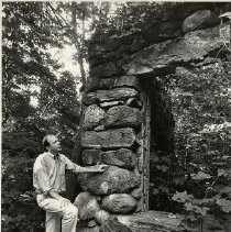 Tracy Kay, director of Rye Nature Center, at ruins of Marselis Parsons home
