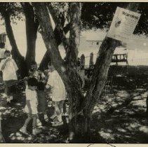 Children at Muscoot Farm (sign warning about ticks carrying Lyme Disease)