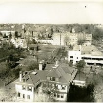 Aerial view looking northwest (building at bottom center stood at the northwest corner of Mitchell Place and South Broadway)