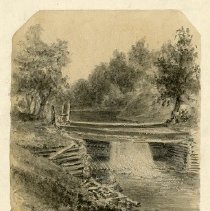 Dam on Gory Brook road back of Sleepy Hollow Cemetery - drawn by D.C. Hays of Tarrytown
