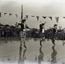 Highland Fling contest for novices.  Left to right: Elisabeth Robertson of Roosevelt, Evelyn Baxter of Larchmont, Mildred Baxter of Larchmont