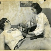 Blood donation at United Hospital. Left to right: Virginia Berquist, Victoria Abad.