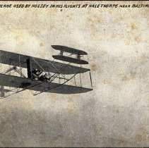 Real photo postcard: Archibald "Arch" Hoxsey flying Wright airplane, 1910