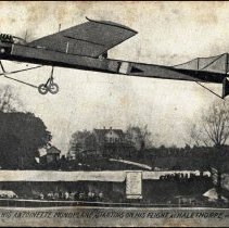 Real photo postcard: Hubert Latham flying Antoinette plane, Maryland, 1910