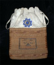 Spruce root and leather pouch