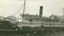 Steamship covered in ice