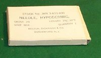 Five 20 gauge hypodermic needles in box