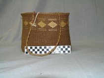 Tsimshian red cedar bark basket with handles from Metlakatla, circa 1900