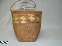 Tsimshian red cedar bark basket with handles from Metlakatla, circa 1900