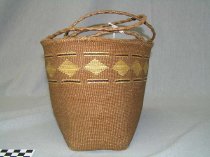 Tsimshian red cedar bark basket with handles from Metlakatla, circa 1900