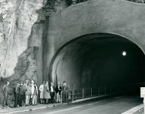 Men gathered at the North end of the new Tunnel, 1954