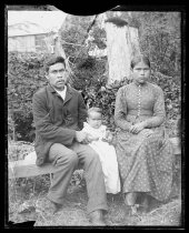 Family outside on bench