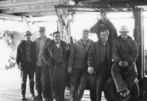 Totem pole moving crew at Sunny Point cannery