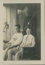 Sam Flora, John Martin and Miriam Rohrer camping, circa 1943