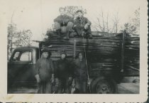 24.26.005, Album, Photograph, Men with Wood Truck at CPS Camp Lyndhurst