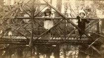 Irene and Walter Coffin on a bridge over Cascade Creek, circa 1890