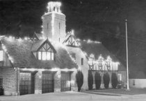 Mill Valley City Hall decorated with holiday lights, 1948