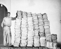 Newspapers stacked at Mill Valley Record, 1965