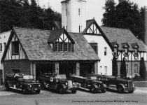 Fire engines in front of Mill Valley Fire House, circa1952.