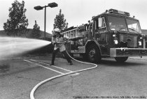 Steve McKeon of MVFD at Blithedale Plaza, date unknown.