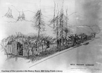 Drawing of new library exterior, circa 1965