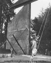 Library wall during early construction, 1965