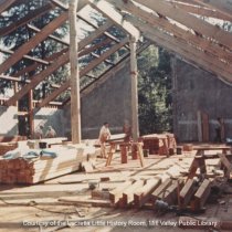 Roof and framing during construction of new library, 1965