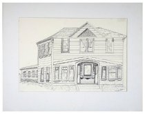 Matted pen and ink drawing of 231-235 East Blithedale Ave.