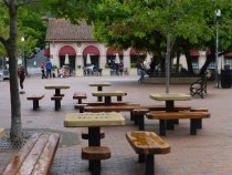Depot Cafe and Books facing plaza, 2016