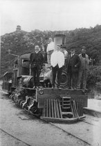 Train crew and others at the Tavern of Tamalpais, date unknown.