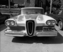 Classic car parked at Blithedale Plaza, 1983
