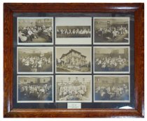 Nine black & white photos of Summit School, students and baseball team