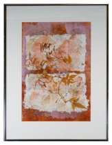 Collage of dried Jasmine and Pipevine sprigs on colored paper