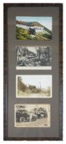 Framed group of four postcards documenting scenes of Marin Co.