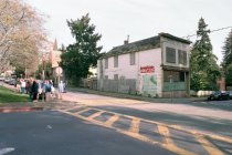 Mill Valley Historical Society members with Old Mill Market showing hiker's