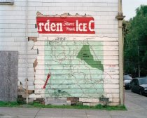 Side of Old Mill Market showing hiker's map, 2004