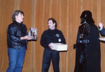 Mark Fishkin and Darth Vader at a "Star Wars" screening, 1987