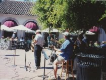 Max Perkoff group performing a concert at the Mill Valley Depot Plaza, 1999