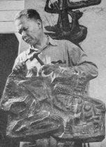 Richard O'Hanlon working on sculpture, date unknown