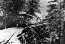 Train on a Mount Tamalpais & Muir Woods Railroad trestle, circa 1915