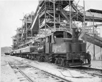 Engine #8 from the Mt. Tam & Muir Woods Railroad at Hoover Dam, circa 1930